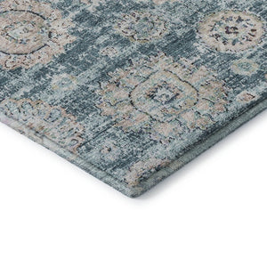 HomeRoots 8' X 10' Teal and Beige Floral Area Rug – Durable, Washable, UV-Protected for High-Traffic Spaces 653228