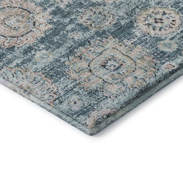 HomeRoots 8' X 10' Teal and Beige Floral Area Rug – Durable, Washable, UV-Protected for High-Traffic Spaces 653228