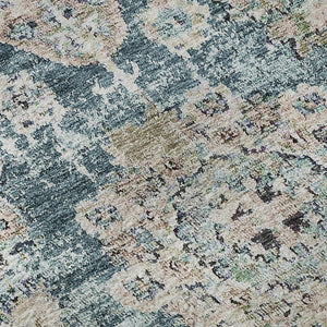 HomeRoots 8' X 10' Teal and Beige Floral Area Rug – Durable, Washable, UV-Protected for High-Traffic Spaces 653228