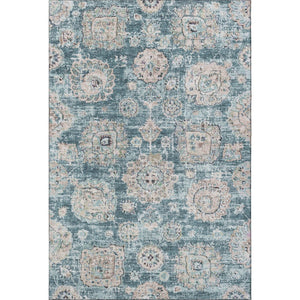 HomeRoots 10' X 14' Teal and Beige Floral Area Rug - Washable, UV Protected, Stain-Resistant, Family-Friendly Design 653230