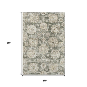 HomeRoots 5' X 8' Floral Area Rug in Taupe & Beige – Washable, Stain-Resistant with UV Protection for Durability 653232