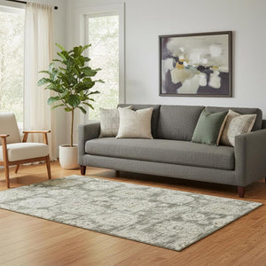 HomeRoots 5' X 8' Floral Area Rug in Taupe & Beige – Washable, Stain-Resistant with UV Protection for Durability 653232