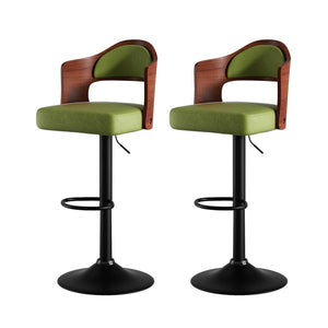 English Elm Swivel Bar Stools Set Of 2 - Adjustable Height, Stylish Green Pu Leather Upholstery For Comfort T3950P394220-GIGA