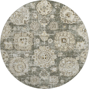 HomeRoots 8' Washable Taupe and Beige Floral Round Rug with UV Protection for Elegant Everyday Living 653233