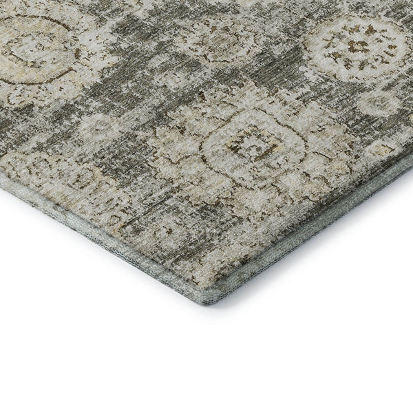 HomeRoots 8' Washable Taupe and Beige Floral Round Rug with UV Protection for Elegant Everyday Living 653233