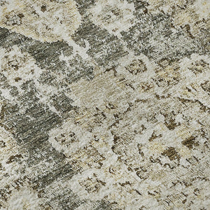 HomeRoots 8' Washable Taupe and Beige Floral Round Rug with UV Protection for Elegant Everyday Living 653233