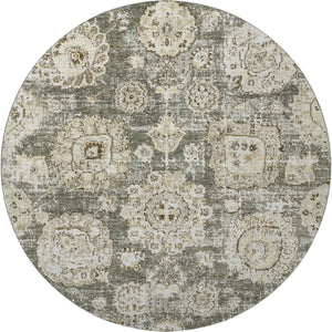 HomeRoots 8' Washable Taupe and Beige Floral Round Rug with UV Protection for Elegant Everyday Living 653233