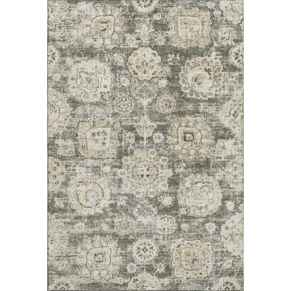 HomeRoots 8' X 10' Taupe and Beige Floral Area Rug - Washable, UV Protected, Family-Friendly & Elegant Design 653234