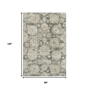 HomeRoots 8' X 10' Taupe and Beige Floral Area Rug - Washable, UV Protected, Family-Friendly & Elegant Design 653234