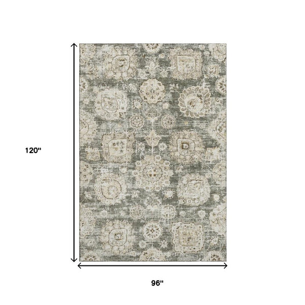 HomeRoots 8' X 10' Taupe and Beige Floral Area Rug - Washable, UV Protected, Family-Friendly & Elegant Design 653234