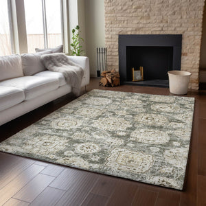 HomeRoots 9' X 12' Floral Area Rug in Taupe & Beige - Washable, UV Protected, Stain Resistant, Durable Design 653235