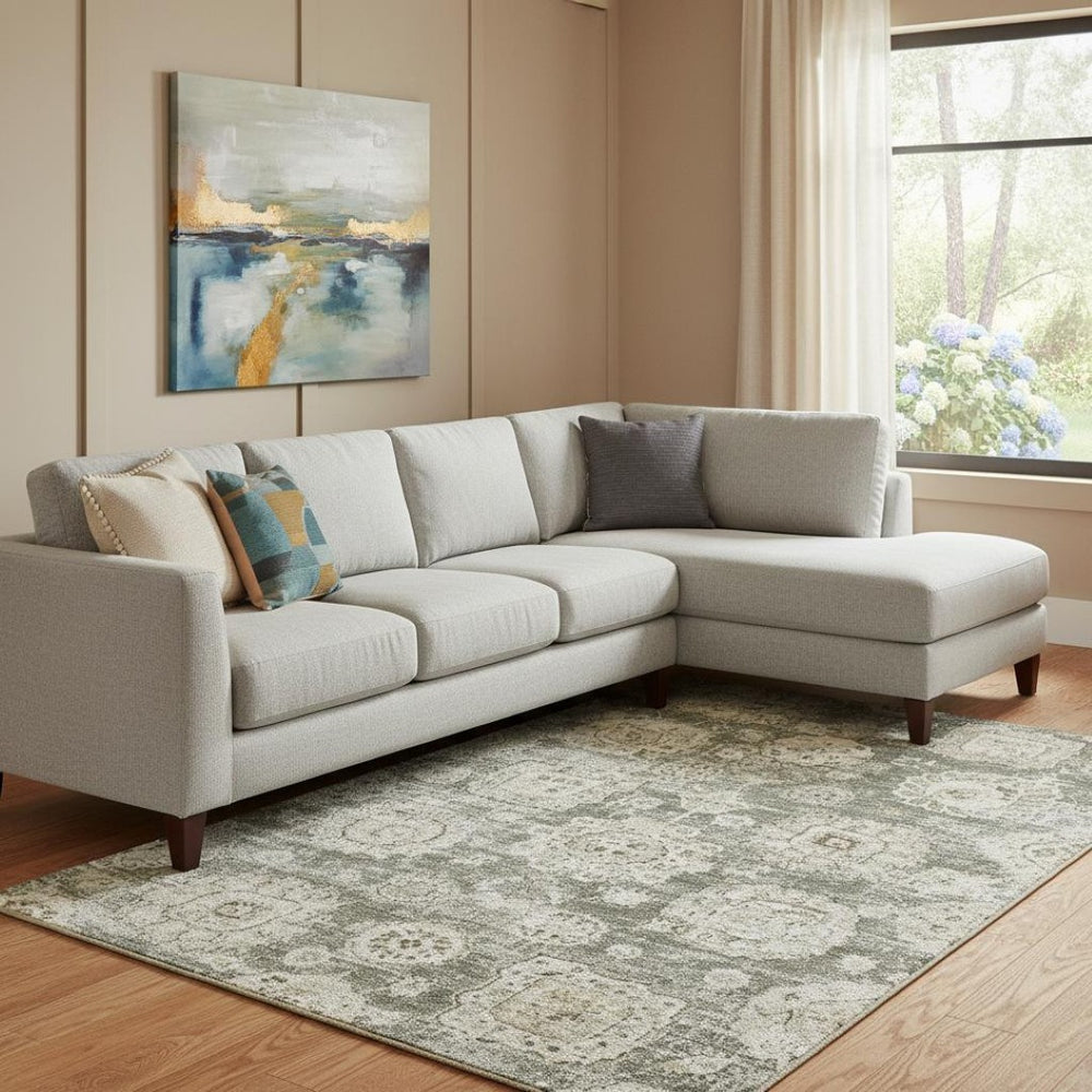 HomeRoots 9' X 12' Floral Area Rug in Taupe & Beige - Washable, UV Protected, Stain Resistant, Durable Design 653235