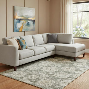 HomeRoots 9' X 12' Floral Area Rug in Taupe & Beige - Washable, UV Protected, Stain Resistant, Durable Design 653235