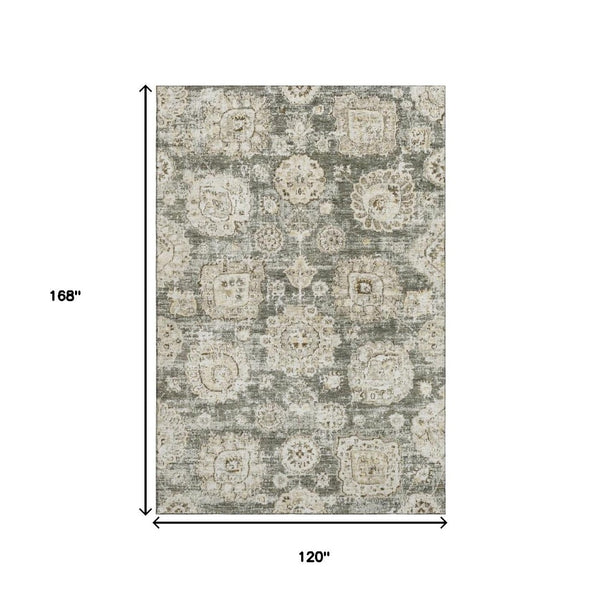 HomeRoots 10' Taupe & Beige Floral Area Rug - Washable, UV Protected, Stain Resistant for Modern Living Spaces 653236
