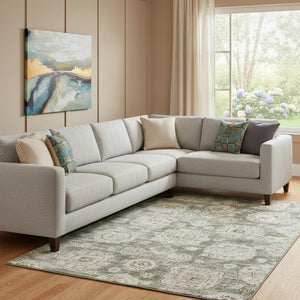 HomeRoots 10' Taupe & Beige Floral Area Rug - Washable, UV Protected, Stain Resistant for Modern Living Spaces 653236