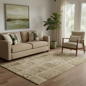 HomeRoots 5' X 8' Brown and Beige Patchwork Area Rug - Durable, Washable, UV Protected for Stylish Living Spaces 653238
