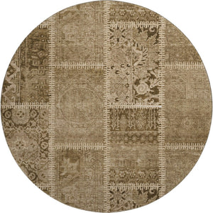 HomeRoots 8' Brown and Beige Patchwork Round Rug - Stylish, Washable, UV-Protected, Soft Polyester for Comfort 653239