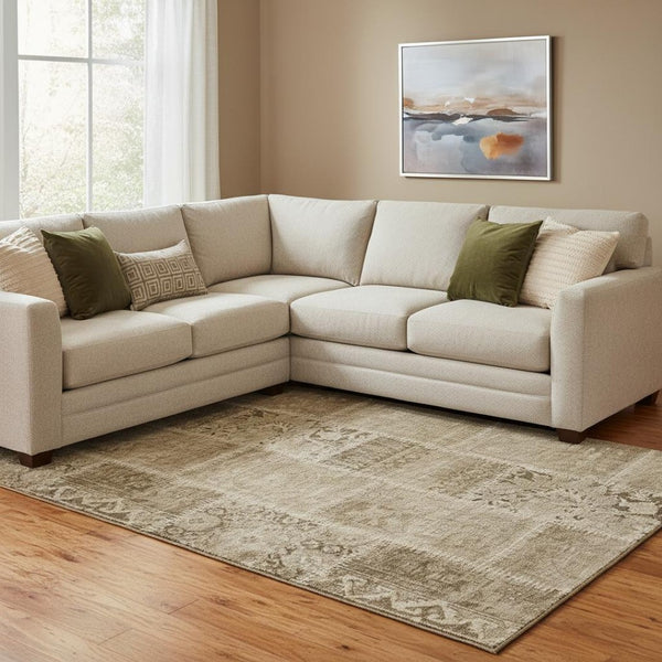 HomeRoots 8' X 10' Brown and Beige Patchwork Area Rug - Washable, UV Protected, Perfect for High-Traffic Homes! 653240