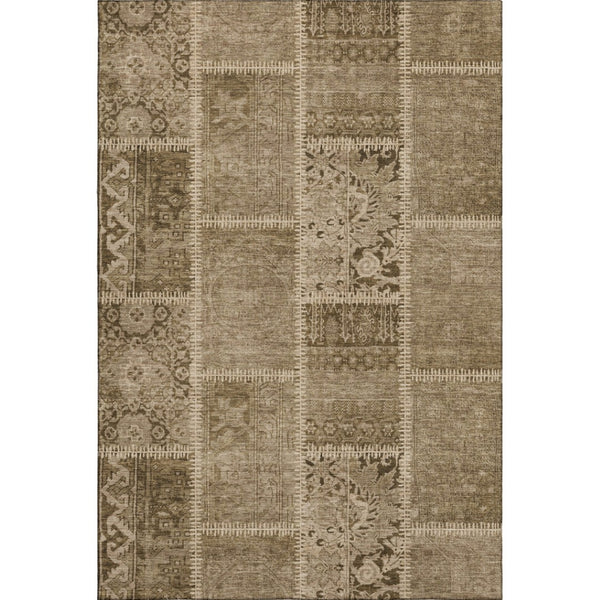HomeRoots 8' X 10' Brown and Beige Patchwork Area Rug - Washable, UV Protected, Perfect for High-Traffic Homes! 653240