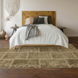 HomeRoots 8' X 10' Brown and Beige Patchwork Area Rug - Washable, UV Protected, Perfect for High-Traffic Homes! 653240