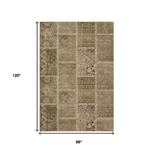 HomeRoots 8' X 10' Brown and Beige Patchwork Area Rug - Washable, UV Protected, Perfect for High-Traffic Homes! 653240