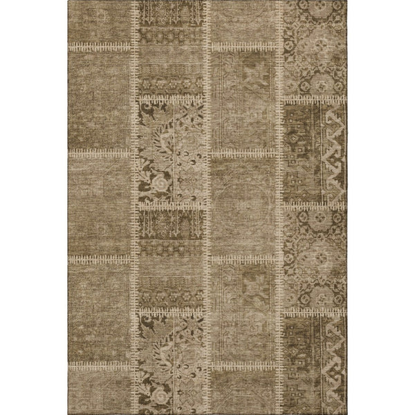 HomeRoots 8' X 10' Brown and Beige Patchwork Area Rug - Washable, UV Protected, Perfect for High-Traffic Homes! 653240