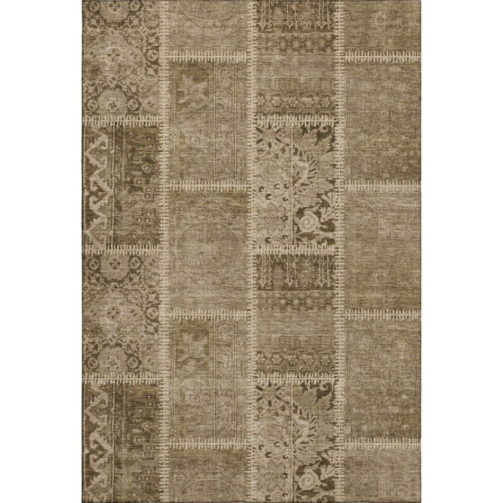 HomeRoots 9' X 12' Brown and Beige Washable Area Rug with UV Protection - Durable, Stylish, and Easy Care! 653241