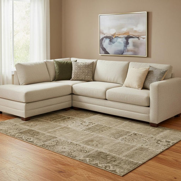 HomeRoots 10' Brown & Beige Patchwork Area Rug - Washable, UV-Protected, Durable for Homes with Kids & Pets 653242