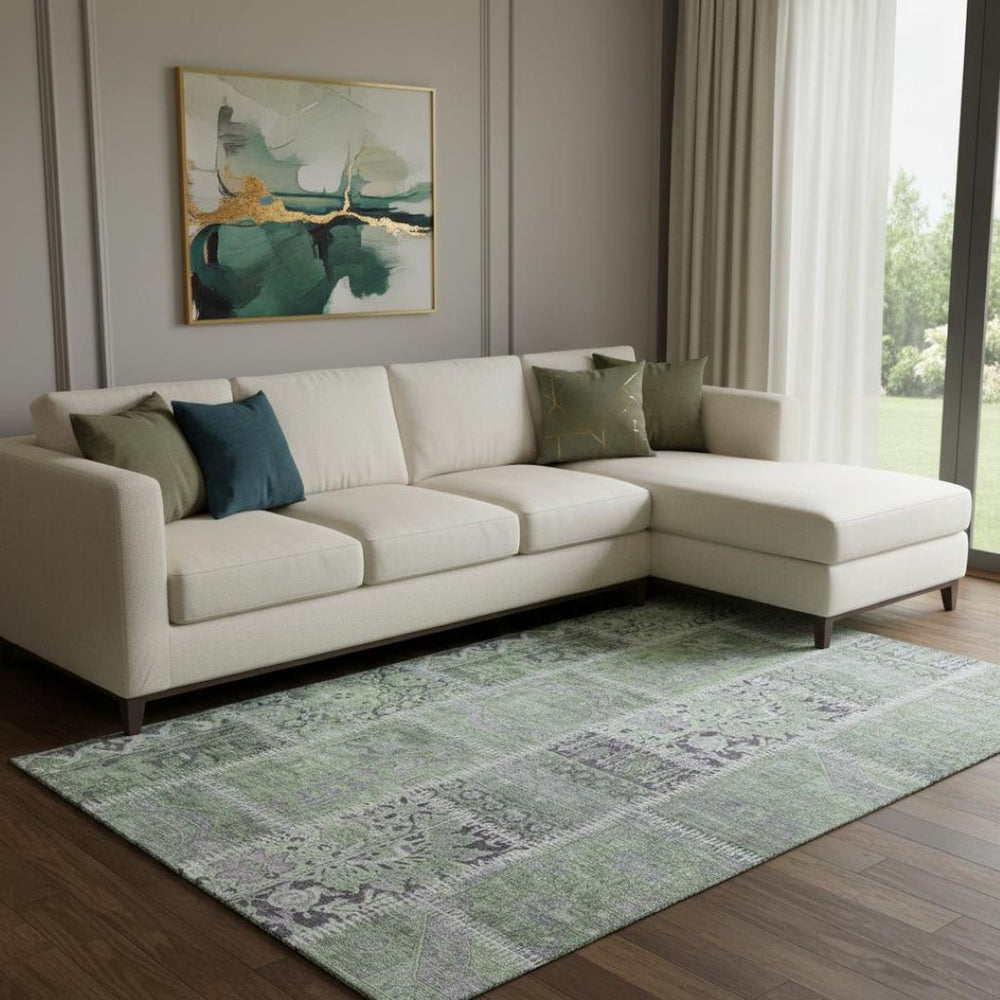 HomeRoots 8' X 10' Vibrant Green and Purple Patchwork Area Rug - Washable, Stain Resistant & UV Protected! 653246