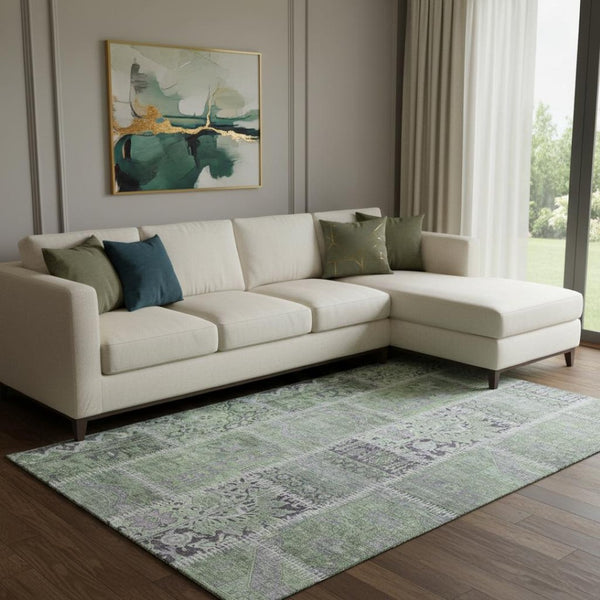 HomeRoots 8' X 10' Vibrant Green and Purple Patchwork Area Rug - Washable, Stain Resistant & UV Protected! 653246