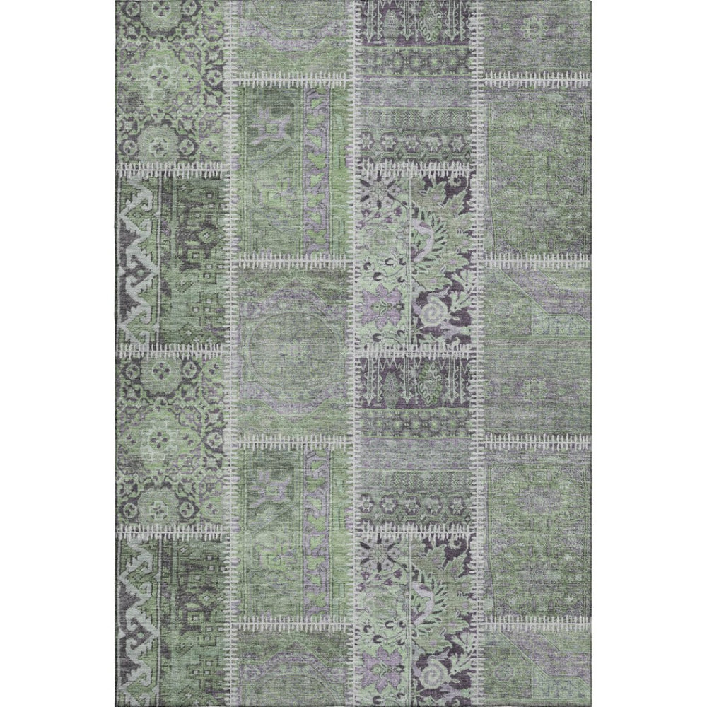 HomeRoots 8' X 10' Vibrant Green and Purple Patchwork Area Rug - Washable, Stain Resistant & UV Protected! 653246