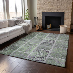 HomeRoots 8' X 10' Vibrant Green and Purple Patchwork Area Rug - Washable, Stain Resistant & UV Protected! 653246