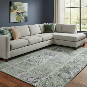 HomeRoots 9' X 12' Colorful Green & Purple Patchwork Area Rug - Washable, UV-Protected, Stain-Resistant Comfort 653247
