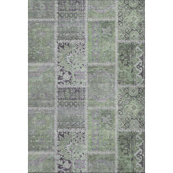 HomeRoots 9' X 12' Colorful Green & Purple Patchwork Area Rug - Washable, UV-Protected, Stain-Resistant Comfort 653247