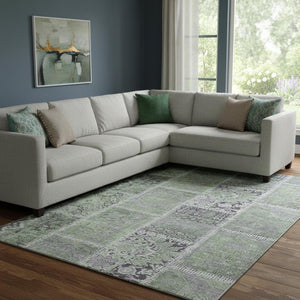 HomeRoots 10' Green and Purple Patchwork Washable Area Rug - UV Protected, Stain Resistant for High Traffic Areas 653248