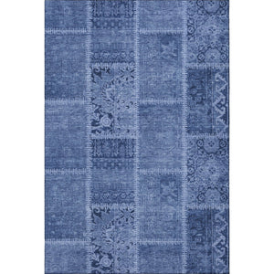 HomeRoots 5' X 8' Navy Blue & Ivory Patchwork Washable Area Rug – Durable, Stain-Resistant, UV Protected! 653250