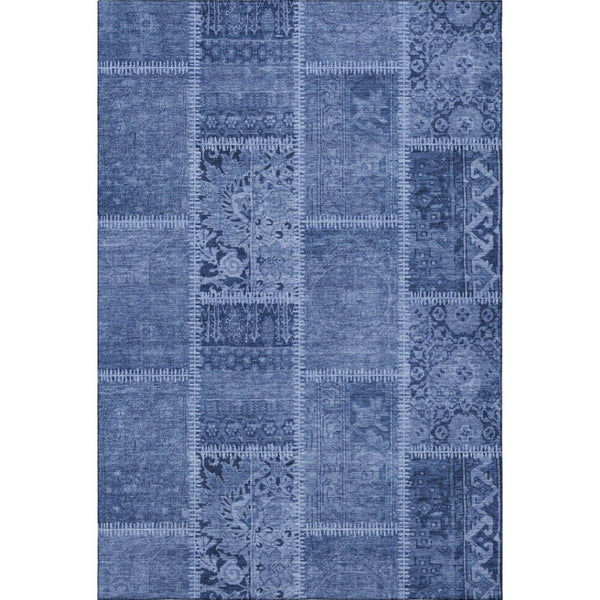 HomeRoots 5' X 8' Navy Blue & Ivory Patchwork Washable Area Rug – Durable, Stain-Resistant, UV Protected! 653250