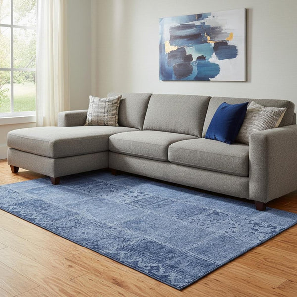 HomeRoots 8' X 10' Navy Blue & Ivory Washable Area Rug with UV Protection - Durable, Stylish, Easy Care Decor 653252
