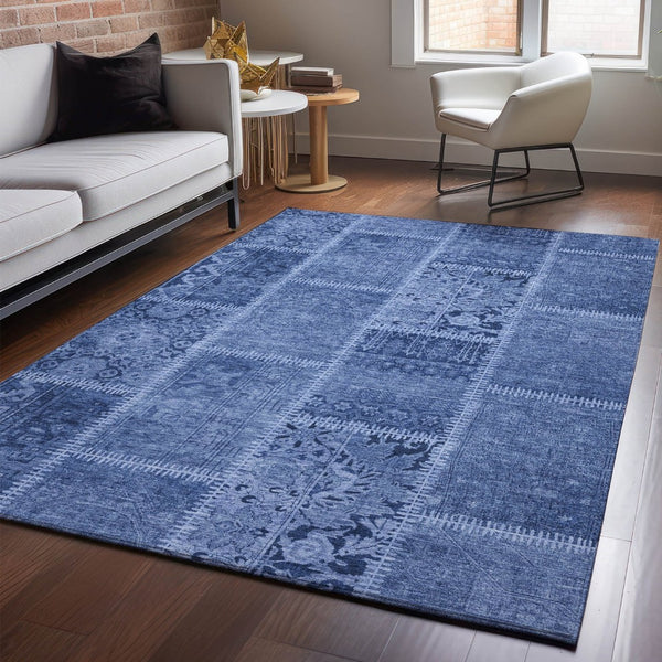 HomeRoots 8' X 10' Navy Blue & Ivory Washable Area Rug with UV Protection - Durable, Stylish, Easy Care Decor 653252
