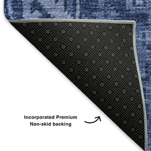 HomeRoots 8' X 10' Navy Blue & Ivory Washable Area Rug with UV Protection - Durable, Stylish, Easy Care Decor 653252