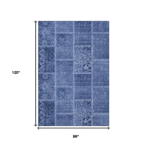 HomeRoots 8' X 10' Navy Blue & Ivory Washable Area Rug with UV Protection - Durable, Stylish, Easy Care Decor 653252