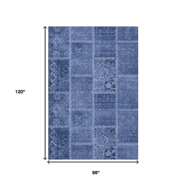 HomeRoots 8' X 10' Navy Blue & Ivory Washable Area Rug with UV Protection - Durable, Stylish, Easy Care Decor 653252