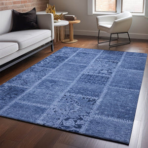 HomeRoots 9' X 12' Navy Blue & Ivory Washable Area Rug - Stain Resistant, UV Protected, Ideal for Busy Homes 653253