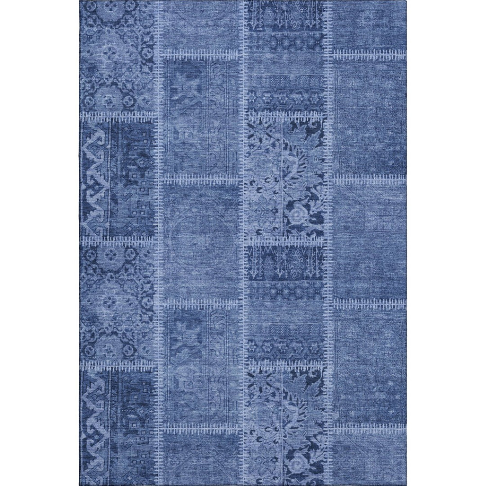 HomeRoots 9' X 12' Navy Blue & Ivory Washable Area Rug - Stain Resistant, UV Protected, Ideal for Busy Homes 653253