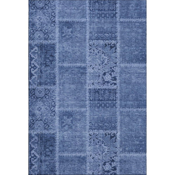 HomeRoots 9' X 12' Navy Blue & Ivory Washable Area Rug - Stain Resistant, UV Protected, Ideal for Busy Homes 653253