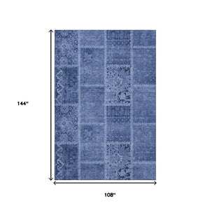 HomeRoots 9' X 12' Navy Blue & Ivory Washable Area Rug - Stain Resistant, UV Protected, Ideal for Busy Homes 653253