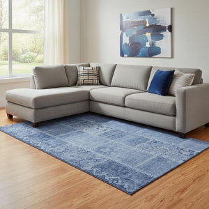 HomeRoots 9' X 12' Navy Blue & Ivory Washable Area Rug - Stain Resistant, UV Protected, Ideal for Busy Homes 653253