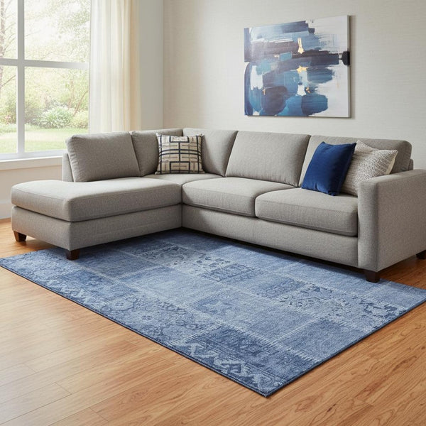 HomeRoots 9' X 12' Navy Blue & Ivory Washable Area Rug - Stain Resistant, UV Protected, Ideal for Busy Homes 653253