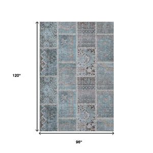 HomeRoots 8' X 10' Teal And Beige Patchwork Area Rug - Washable, Stain-Resistant, UV Protected for Homes 653258