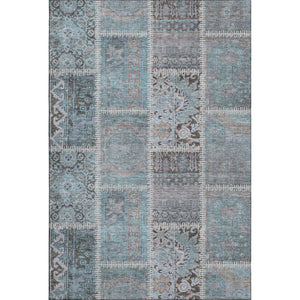 HomeRoots 10' Teal and Beige Patchwork Area Rug - Washable, UV-Protected, Durable for High-Traffic Spaces 653260
